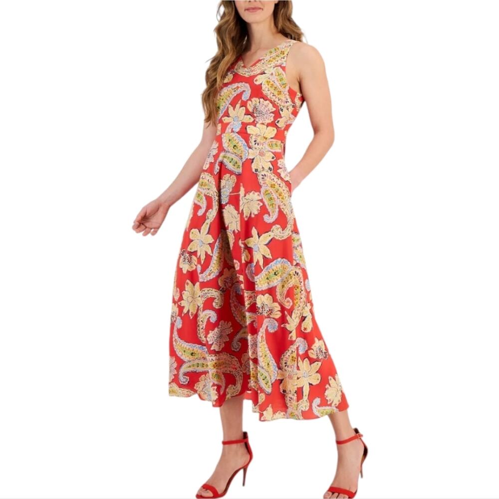 TAHARI ASL Women's Paisley-Print Tie-Back Maxi Dreess Size 4 P Petite New!